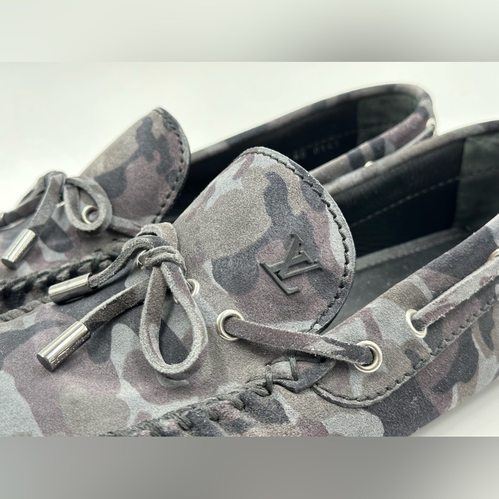 Louis Vuitton Gray Suede Camo Pattern Arizona Loafers Size 10.5 LV/11.5 USA - Picture 4 of 13